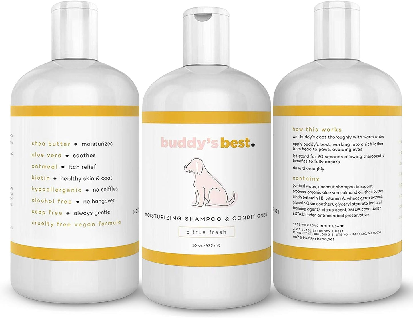 Dog Shampoo for Smelly Dogs - Skin-Friendly, Oatmeal Dog Shampoo and Conditioner for Dry and Sensitive Skin - Moisturizing Puppy Wash Shampoo, Citrus Fresh Scent, 16Oz