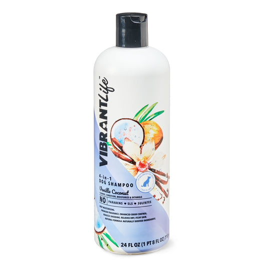 4-In-1 Dog Shampoo, Vanilla Coconut, 24 Fl Oz.