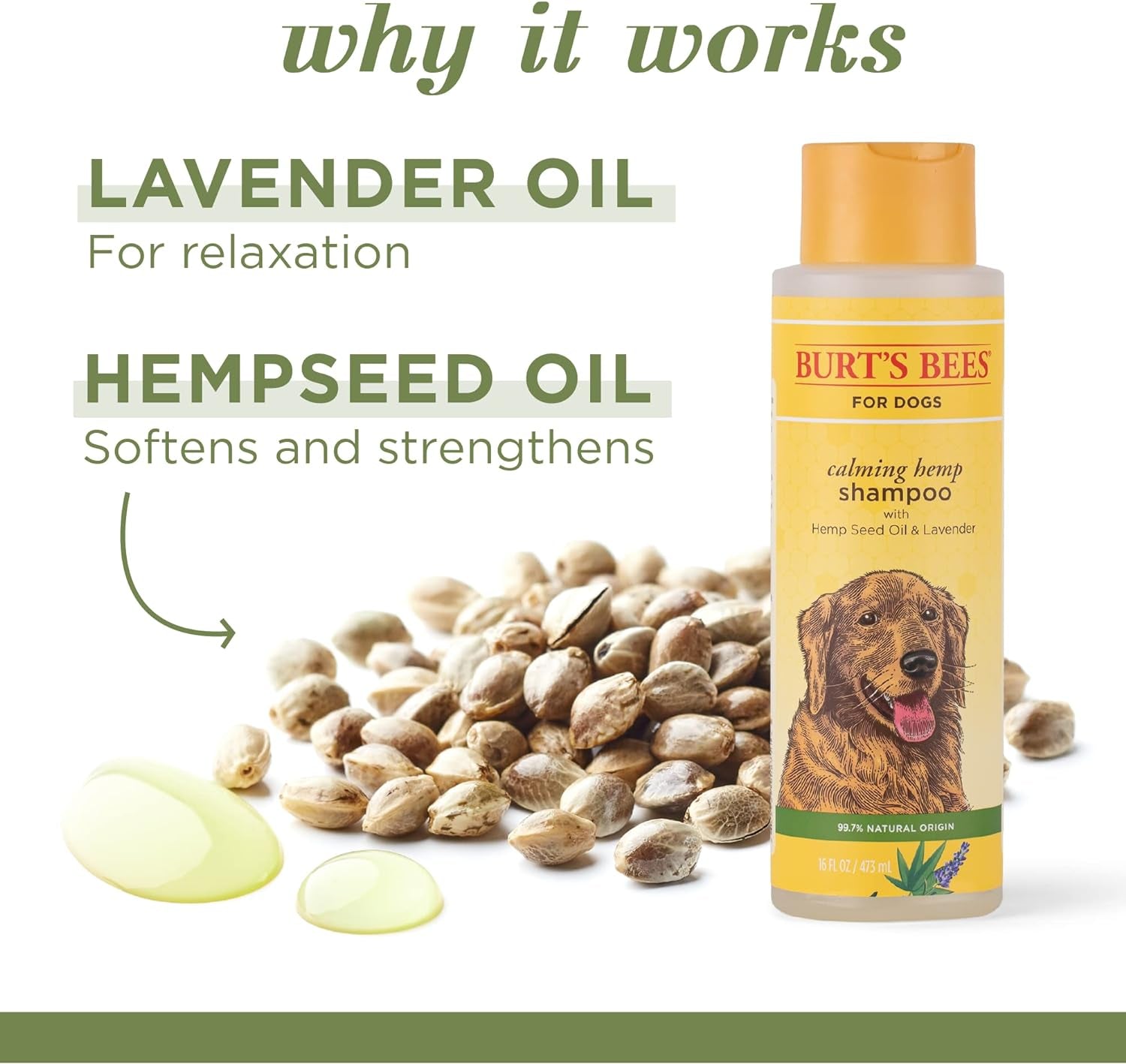 Calming Hemp Shampoo - Burt'S Bees Dog Shampoo with Hemp Seed Oil & Lavender Made with Naturally Derived Ingredients - Hemp Dog Shampoo, Ph Balanced for Dogs, 16 Fl Oz